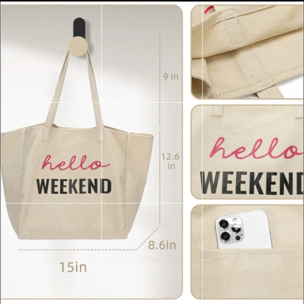 See Updated listing Max offer's Hello Weekend Pink Word print Large Totebag - Picture 8 of 15